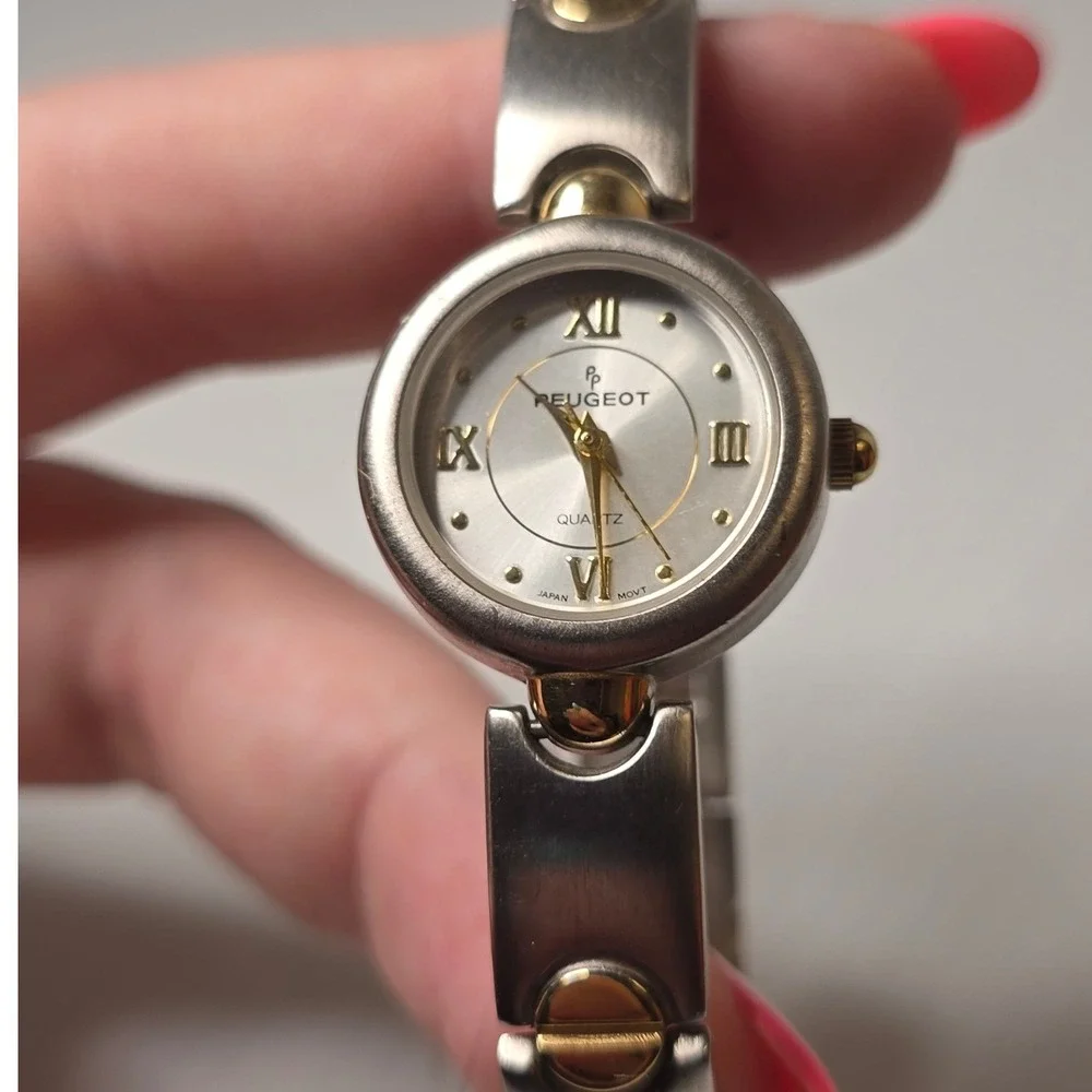Peugeot Two-Tone Quartz Watch OS Silver Gold Fair Vintage